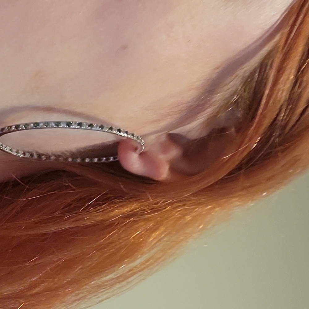Swarovski Shimmering Diamond And Emerald Silver Hoop Earrings